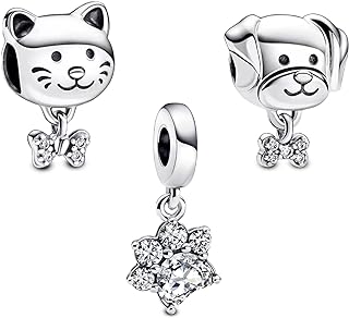 Annmors Adorable Dog Paw Sterling Silver Charms for Women Bracelets, Necklace - Comes with Silver Chains & Clasps, Perfect Mother's Day Gift - 3 Piece Set