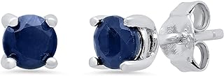 925 Sterling Silver Gemstone Round Stud Earrings for Women 5mm Birthstone with Push Backs by MAX + STONE