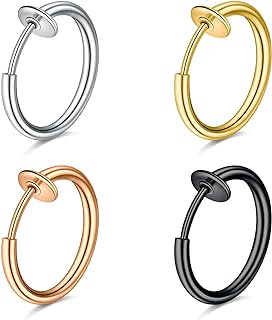 QWALIT Fake Nose Ring Fake Lip Piercing Fake Lip Ring Fake Nose Ring Hoop Fake Snake Bites Fake Lip Piercings Faux Lip Rings Fake Nose Piercing Clip on Nose Ring Spring