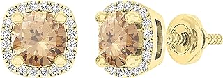 Dazzlingrock Collection 5mm Each Round Gemstone or Diamond with White Diamond Halo Screw Back Stud Earrings for Women in 10K Yellow Gold