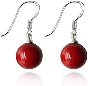 Lureme 10mm Perfect Round Red Natural Stone Silver Tone French Hook Drop Earrings for Women 02001504
