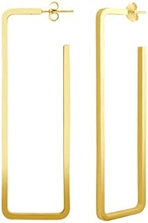 Post-and-Nut Stainless Steel Drop Hoop Earrings for Women with Large Geometric Stud and Rectangle Design by 555Jewelry