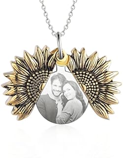 lagofit Personalized Sunflower Gifts for Women You are My Sunshine Necklace Sunflower Necklace with Picture Inside Customized Photo Locket Necklace for Women Mom