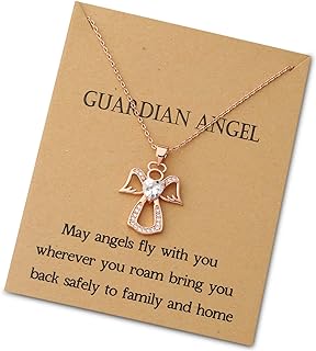 Graceful Guardian Angel Pendant Necklace with Cable Chain, Crafted from Copper and Zircon for Your Loved Ones, Heart-Shaped Design