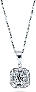 BERRICLE Sterling Silver Art Deco Cubic Zirconia CZ Pendant Necklace for Women, Rhodium Plated