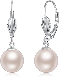 Jiamiaoi 925 Sterling Silver Pearl Drop Earrings with Lever Back for Women - Elegant Hoop Design