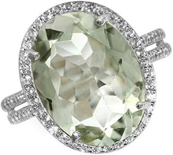 Silvershake Huge 6.8ct. 16X12mm Natural Oval Shape Green Amethyst and White Topaz 925 Sterling Silver Ring