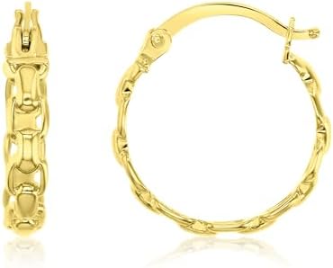 Cubic Zirconia-Adorned, 14K Yellow Gold Cable Link Hoop Earrings with Click-Top Back for Luxurious Elegance - Italian Craftsmanship