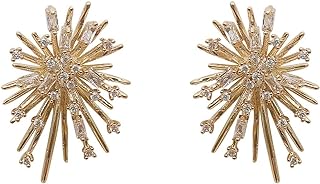 Women's Gold Alloy Metal Firework Stud Earrings with Secure Push Back, Geometric Design - Elegant Statement Accessory