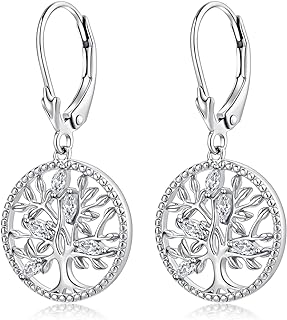 Stunning Cubic Zirconia Tree of Life Sterling Silver Stud Earrings with Hypoallergenic Finish for Women - Round Design
