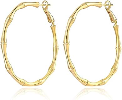 Bamboo Earrings for Women,14K Real Gold Plated Large Bamboo Hoop Earrings for Women Bamboo Gold Hoops 90s Big Gold Hoop Earrings for Women