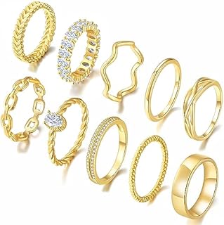 PLOMFOV Gold Rings for Women Non Tarnish Gold Plated Stackable Rings Wedding Bands Eternity Dainty 14K Gold Ring Thin Simple Trendy Thumb Stacking Ring Pack Size 12/11/10/9/8/7/6/5/4
