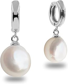 Women Pearl Earrings Freshwater Cultured Pearls Baroque Shape 12 to 13 mm with Large Zirconia Stone SECRET & YOU | Sterling Silver Earrings with Big Butterfly Backs.