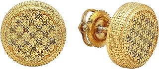 0.15 Carat Round Yellow Diamond Stud Earrings with Screw Back, Yellow-Gold-Plated-Silver for Ladies - Classic Design