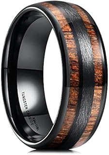 King Will Nature 8mm Mens Domed Blue/Green/Brown/Black Maple Inlay Black/Silver Tungsten Carbide Ring Brushed Wedding Band