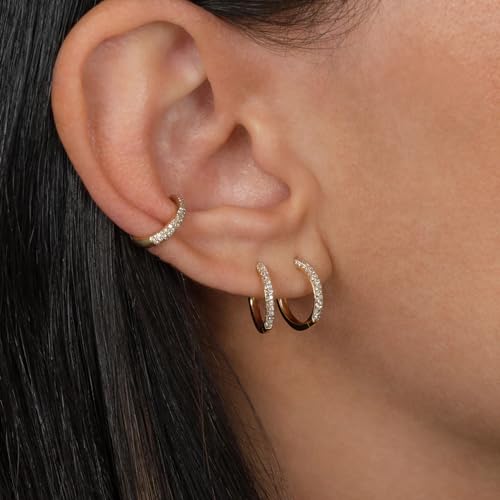 925 Sterling Silver Hoop Earrings,Small Gold Studs for Women Mini Cartilage Hoop Set Gold Huggie Earrings Hypoallergenic Studs Earrings for Girls Gold Earring Set for Multiple Piercing