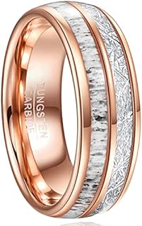 LINGMEI 8mm Tungsten Carbide Ring Rose Gold Rings for Men Tungsten Wedding Band Imitated Meteorite Ring Tungsten Inlay Ring Engagement Ring Comfort Fit Size 7-12