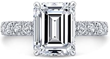 Kiara Gems Sterling Silver Ring with 3.75 CT Emerald Cut Colorless Moissanite in Halo Design - Elegant Engagement and Promise Ring