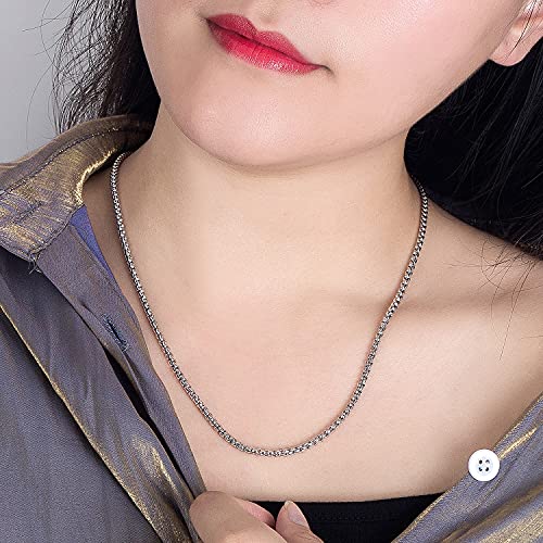 Italian Solid 925 Sterling Silver Necklace Men & Women 3MM Square Rolo Link Round Box Chain Chokers 18 "20" 22 "24" 26 "28" Unisex Jewelry (28 inches)