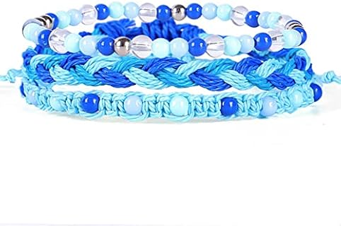 3Pcs Colorful Bohemia Stackable Bead Rope Bracelets Handmade Braided Woven String Friendship Bracelet Adjustable Waterproof Wax Coated Bracelet Party Favors for Teen Girl Surf Beach Jewelry