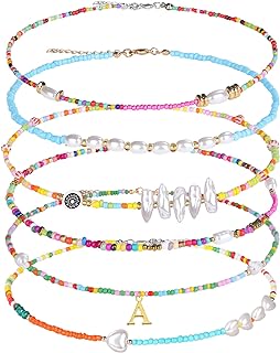 Y2K Boho Sunflower Seed Beaded Choker Necklace for Women by DoreenBow with Stainless Steel Cable Chain and Lobster Claw Clasp