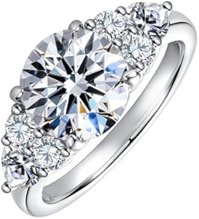 Moissanite Engagement Rings for Women, 3 ct (4 ctw) D Color VVS1 Lab Created Diamond 18K White Gold Plated Silver Moissanite Diamond Anniversary Wedding Ring