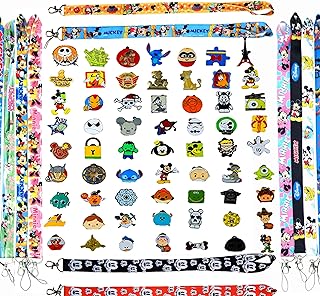 Cute Dicney Trading Pin Lot Mixed Pins with Lanyard - Tradable Metal Set Mickey Head Backing - 100% Tradable at Parks Collector- No Doubles - Assorted Pin Lot (40 Pin Lot & Disney Lanyard)