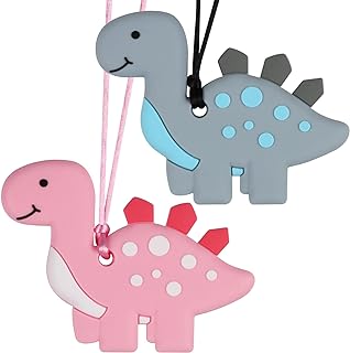 Nearbyme Silicone Teething Bead Necklace, Sensory Chewable Oral Motor Tool for Toddlers, 2 Pack in Gray/Pink