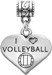 LaBenie 'I Love Volleyball' Heart Charm Dangle Bracelet - Silver Material and Featuring Silver Chain