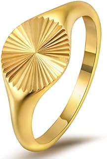 18K Gold Plated Stainless Steel YeGieonr Signet Ring for Women, Size 5, Sophisticated and Opulent Design, No Gemstone Used