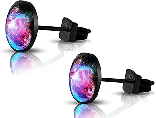 SIISPRI 316L Surgical Stainless Steel galaxy Round Circle Button Stud Post Earrings 10MM