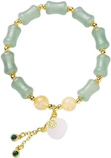 No-Clasp Type Jade Bead Bracelet, Bead Chain, Jade Gem, Women, Bamboo-Shaped Design, Handcrafted in China