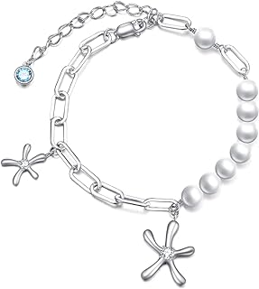 Lobster Claw Mother of Pearl Bead Bracelet with Link Chain, Perfect for Women & Girls, Baroque Design