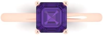 1.0 ct Asscher Cut Natural Amethyst 14k Yellow Gold Solitaire Wedding Engagement Bridal Promise Ring
