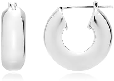 18K Gold Plated 925 Sterling Silver Chunky Hoops｜Gold Hollow Thick Hoop Earrings for Women