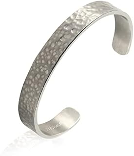 Pure Titanium/Stainless Steel Bracelets Cuff Cuban Link for Men Women 10mm, Fashion Hammered/Plain Matte Brushed Open Bangle Cuff /Cuban Chain Bracelet Minimalist Birthday Graduation Gifts for Her Him Silver/Black