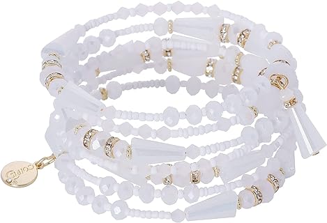 Women's Coiris Bohemian Layered Bead Bracelets with Box Chain - Handmade Acrylic, Metal and Glass Charm Bangle