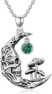 Lobster Claw Clasp Crystal Skull Pendant Necklace with Cubic Zirconia on Cable Chain for Women - Gothic Style 925 Sterling Silver Jewelry