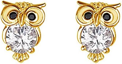 Dainty Owl Tiny Stud Earrings for Women Girls 925 Sterling Silver Cubic Zirconia Crystal Studs Cartilage Tragus Lucky Post Pin Nickel Free Cute Animal Jewelry Birthday Holiday Gifts