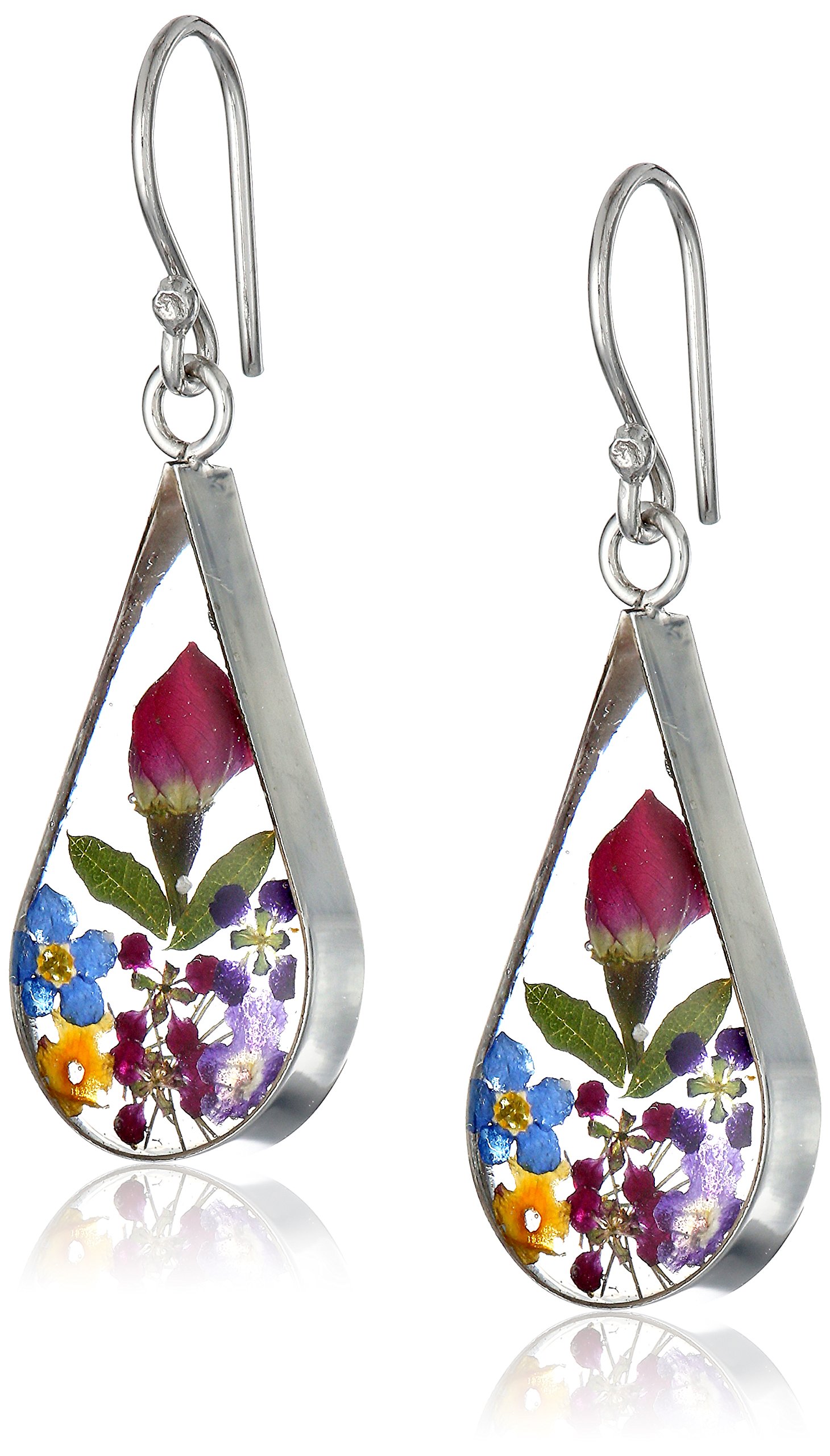 Amazon Essentials Sterling Silver Pressed Flower Teardrop Earrings (previously Amazon Collection)