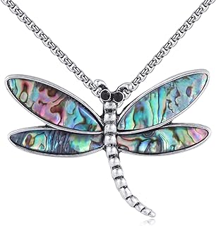 Women's Abalone Shell Dragonfly Pendant Necklace with Lobster Clasp and Durable Stainless Steel Cable Chain - Elegant and Versatile Jewelry Gift (24 inches)