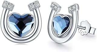Crystal Horseshoe Stud Earrings in 925 Sterling Silver with Push Back for Women - Hypoallergenic, Nickel-free Jewelry Gift