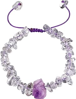 Clear Quartz with Amethyst Drusy Quartz Chip Tumbled Bracelet for Women Power Energy Balance Meditation Spitital Jewelry Adjustable (6"-7.5")
