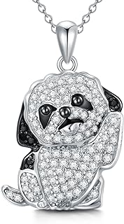 Sterling Silver Cable Chain Dog Pendant Necklace with Cubic Zirconia, Available in 24 Breeds for Women and Girls - Perfect Corgi, Husky, Labrador, Shepherd Gift