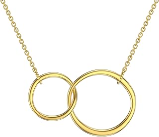 Spring Ring Clasped 14K Yellow Gold Interlocking Circle Pendant Necklace on Rolo Chain, Gift for Mothers, Daughters, Sisters