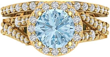 14K Yellow Gold Clasp, Pear Shaped Aquamarine Engagement Ring, Halo Solitaire Design with Accents, Perfect for Loved Ones, Round Cut Style