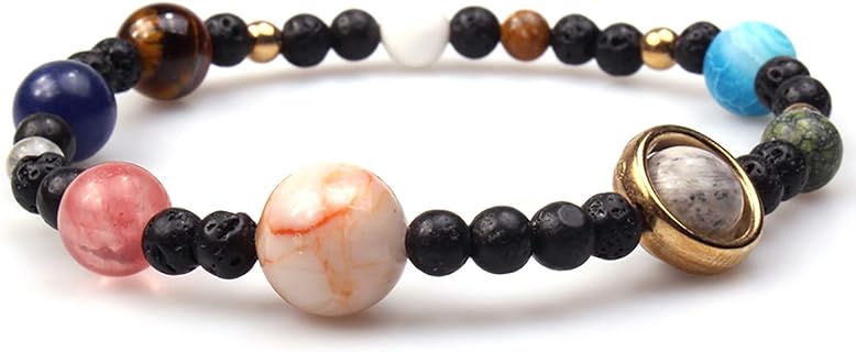 Women Solar System Bracelet Universe Galaxy The Eight Planets Guardian Star Natural Stone Beads Bracelet Stone Bead Charm Bracelet Bangle Gifts for Girls