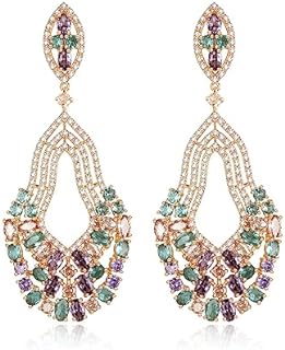 Multicolor Swarovski Elements Crystal Dangle Earrings for Women with Push Back Design - Cubic Zirconia and Brass