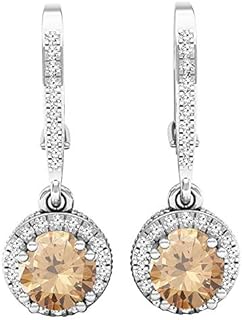 Dazzlingrock Collection 18K 5.5 MM Round Gemstone & Diamond Ladies Halo Style Millgrain Dangling Drop Earrings, White Gold