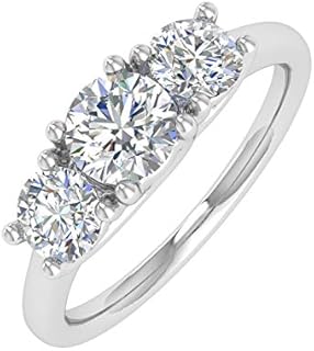 FINEROCK 1 Carat 3-Stone Lab Grown Diamond Engagement Ring with White Diamond in 14K Rose Gold for Women, Classic Design